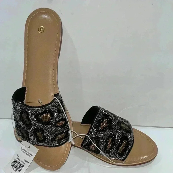 NWT BEADED LEOPARD SANDALS! Slides so cute! Casual wear - Picture 1 of 7